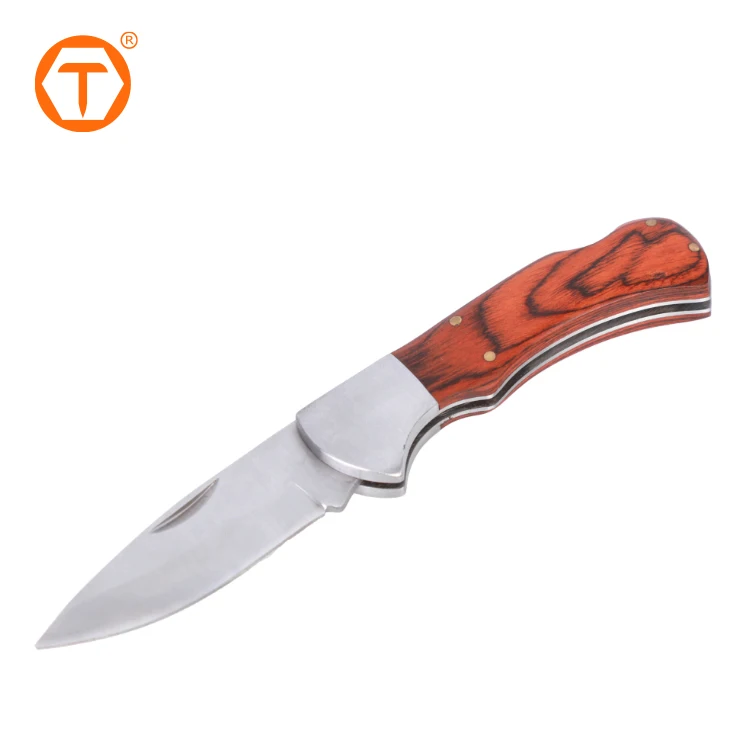Good Quality Lock Steel Metal Foldable Pocket Knife with Wooden Timber Cover Handle
