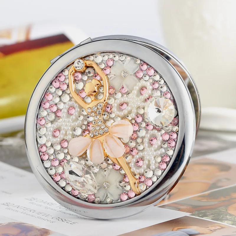 Compact Mirror Designer Luxury Bling Mirror Pocket Pink White