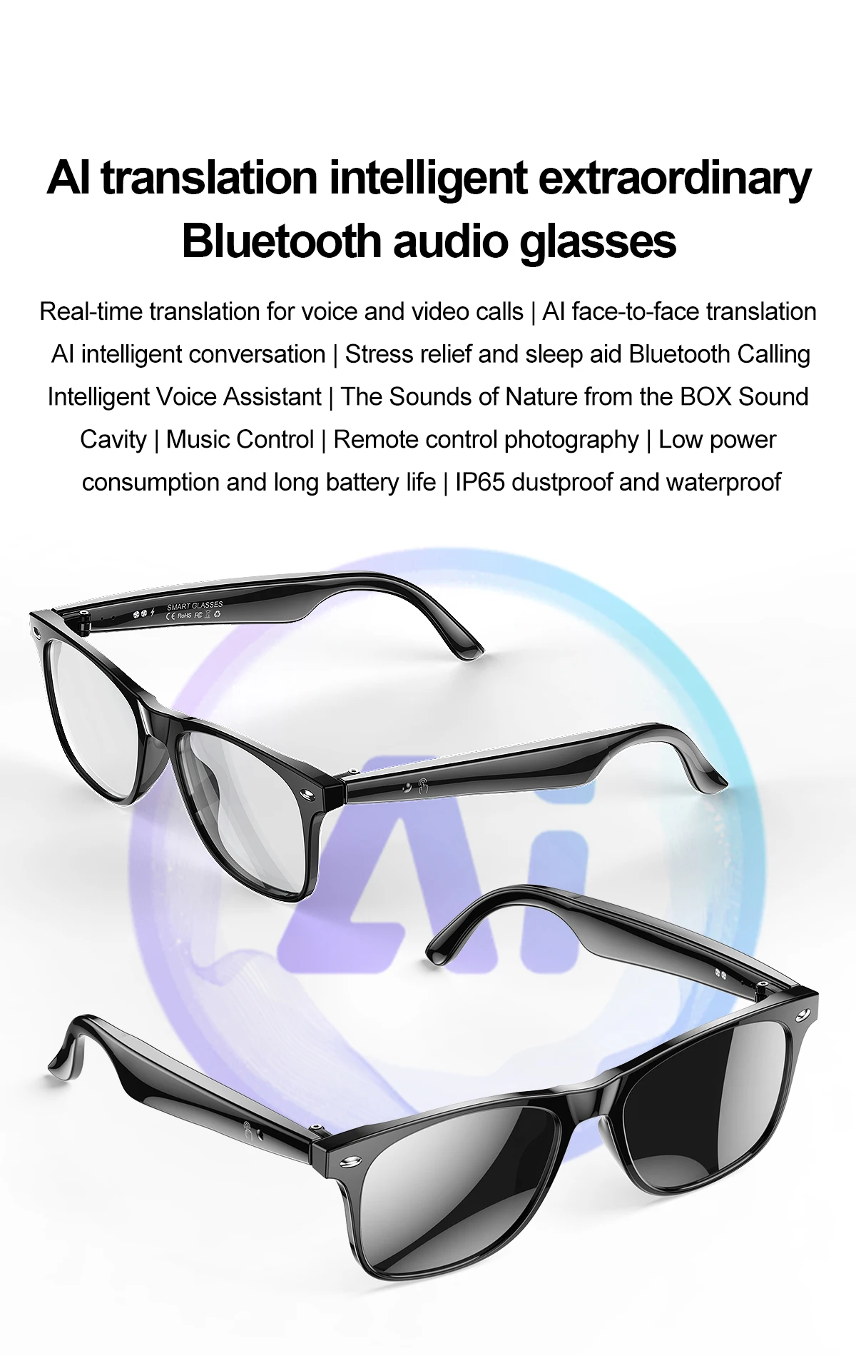 Welcome OEM Order, Factory Whole Selling 2025 W100 Ai Fashion Smart Glasses Ai Translation For Over 134 Languages Wireless Bt Music Answer Calls Women Men Smart Glasses - Buy Smart Glasses With Ai ai Translation Smart Glasses women Men Smart Glasses 2025