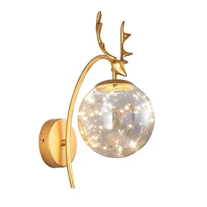 Nordic Round Glass Lampshade Wall Lights Modern Luxury Corridor Light for Bedroom Bedside Decor Antler Gold Led Wall Lamps 6W