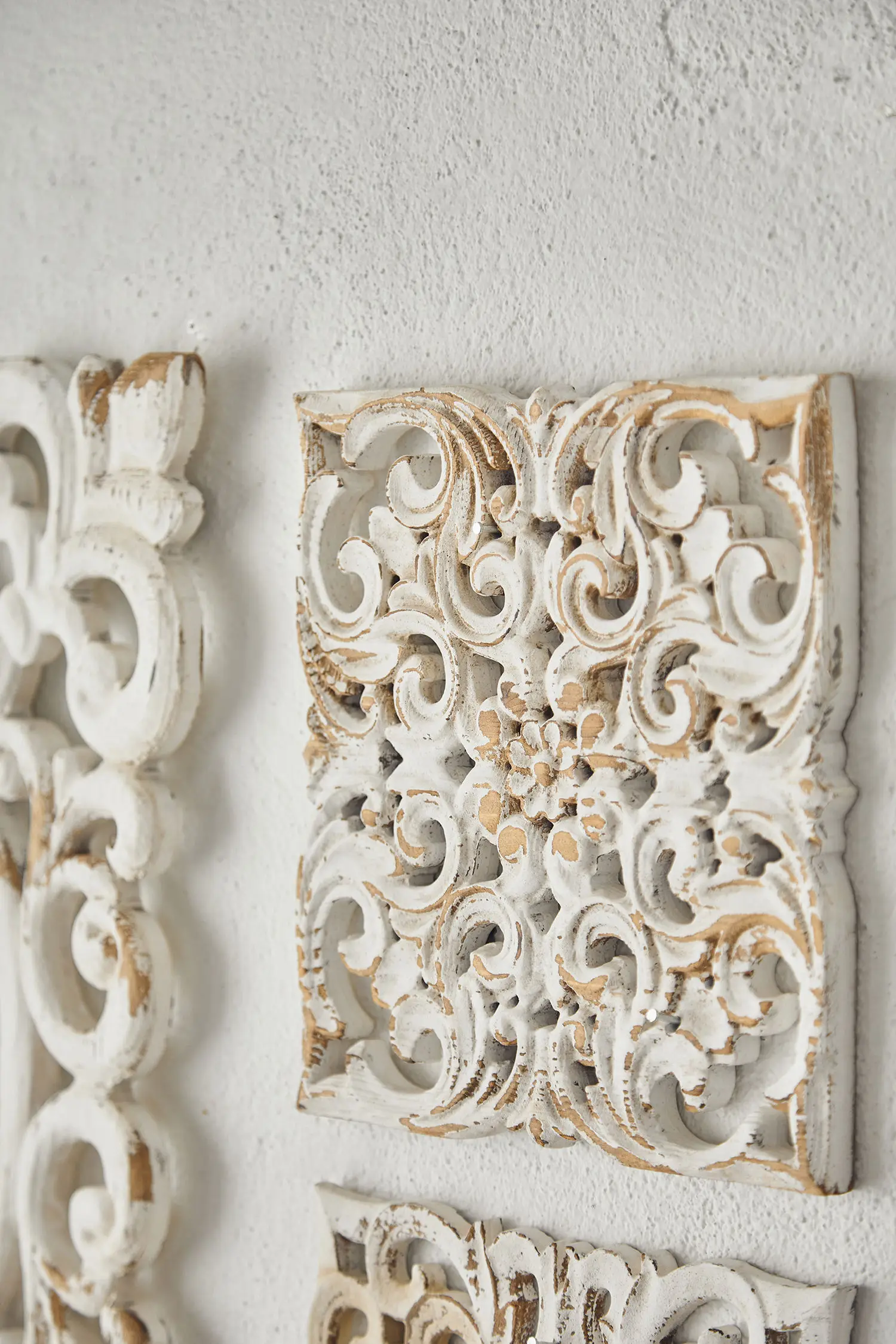 Handmade Antique White Wooden Wall Panels Carved Wall Ornaments Home ...