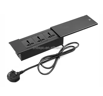 Built-in Power Strip Socket with Cover, Aluminium Table Socket Outlet Box Recessed Socket Black for Desk Kitchen