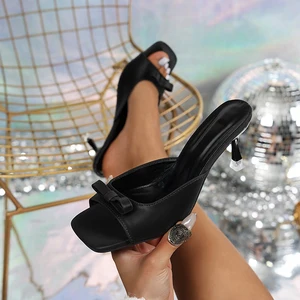 Factory Price Big Size Heeled Sandals Bow Knot Decoration Mid-Heel Slippers  Women's Outdoor Shoes Fashion Trend