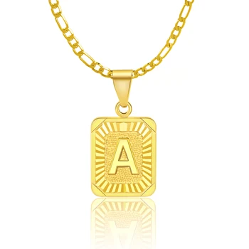 Men's and women's initials A-Z name pendant necklace fashion figaro chain copper necklace 18K gold plated jewelry