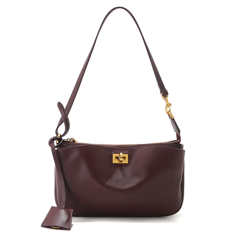 Rodeo Women’s Genuine Leather Underarm Crossbody Bag Mahjong Style High-grade Thread-locking Stitch Zipper Closure Single Strap