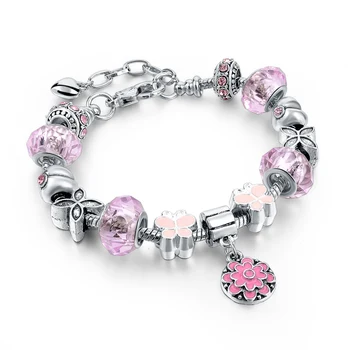 2020 Silver Plating Pink Glass Bead Handmade European Bracelet