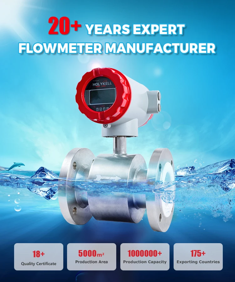 Holykell 4-20mA Liquid Control Sewage Wastewater Electromagnetic Flowmeter Acid Chemical Flow Meter