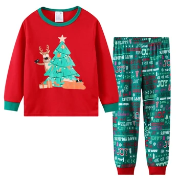 Girls christmas pajamas children sleepwear PJ's Holiday Christmas Tree Printed Sleepwear with Plaid Bottom