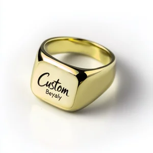 Custom Engraved Gold Signet Ring Charming 9k 14k 18k Solid Real Gold Jewelry for Women Stylish Trendy Design