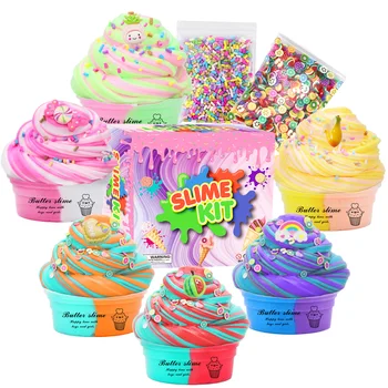 6 Pcs 50ml Multi-color Candy Fruit Soft Butter Slime Sand Color Stitching Stretchable Air Dry Clay DIY Kids Toys