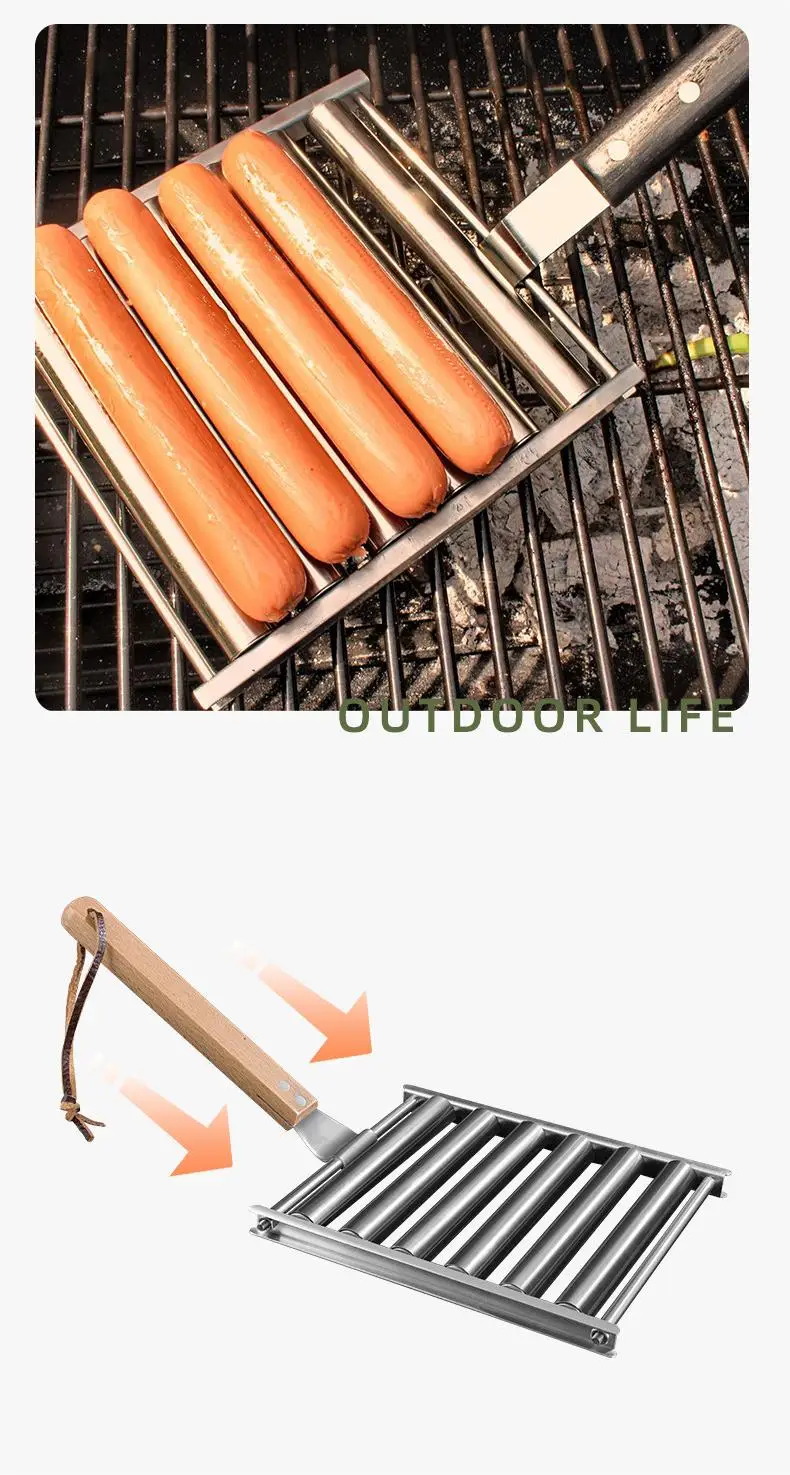 Stainless Steel Hot Dog Grill Roller Bbq Sausage Roller Rack With Long