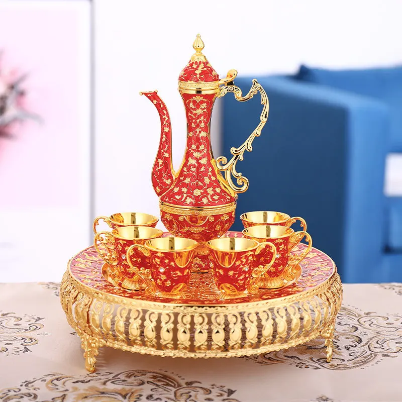 Factory Wholesale Luxury Ramadan Gifts Red Tea Cup Set With Tray
