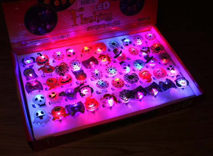 3d Halloween Light Up Ring Toys Flash Led Glow In The Dark Party