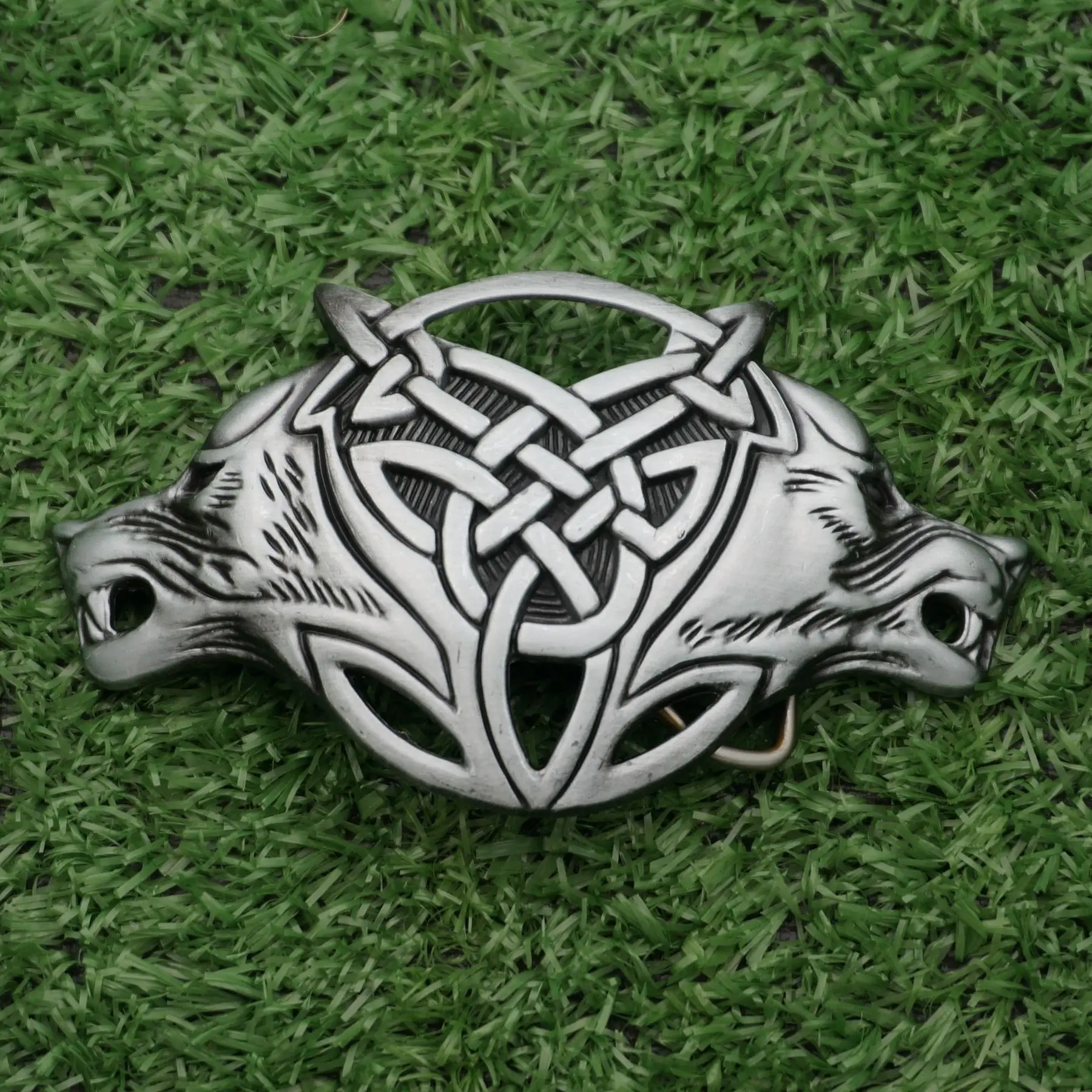 Vintage Wolf Head Buckle Braided Belt RARE  Medium Vintage Viking Wolf Head Belt Buckle for Men main image 3
