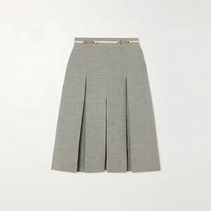 Clothing Manufacturer Custom Spring Autumn Gray High Waisted Stretch Elegant Casual Women Wool Pleated Skirt