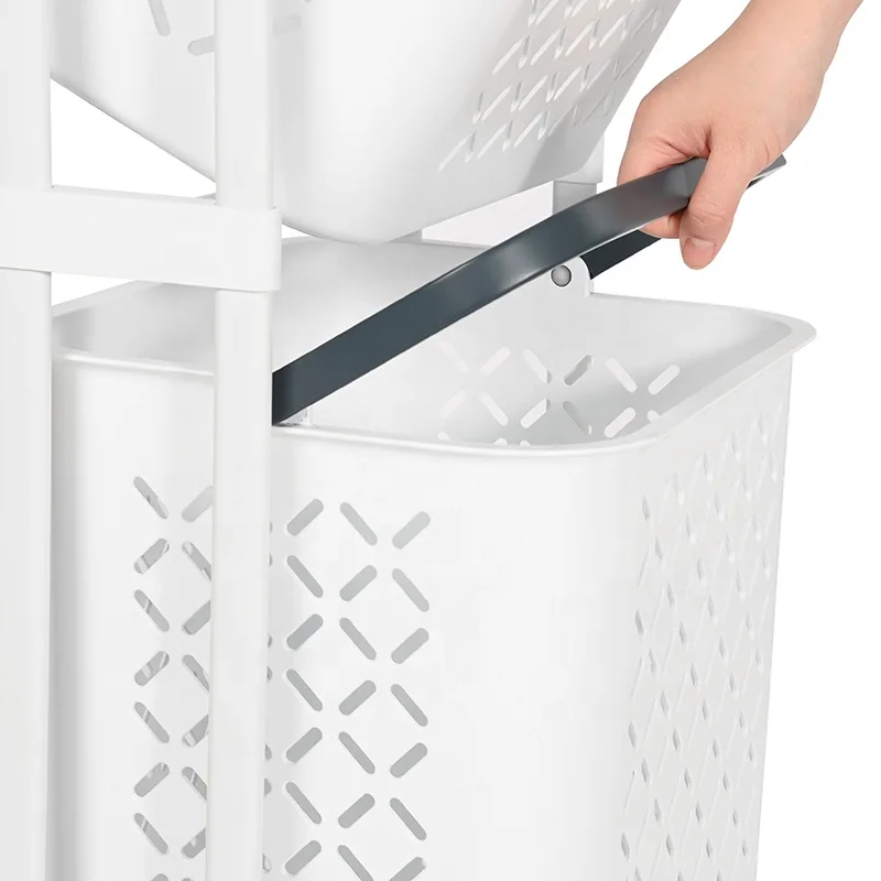 Multipurpose Rolling Storage Dirty Clothes Basket Trolley Layered Detachable Plastic Laundry Storage Basket