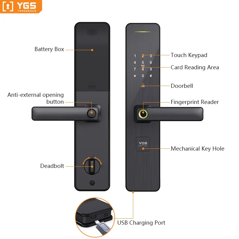 Fingerprint Digit Password Digital Door Locks Finger Silver Garage Door Smart Lock With Deadbolt Guest Access Guide Left Hand