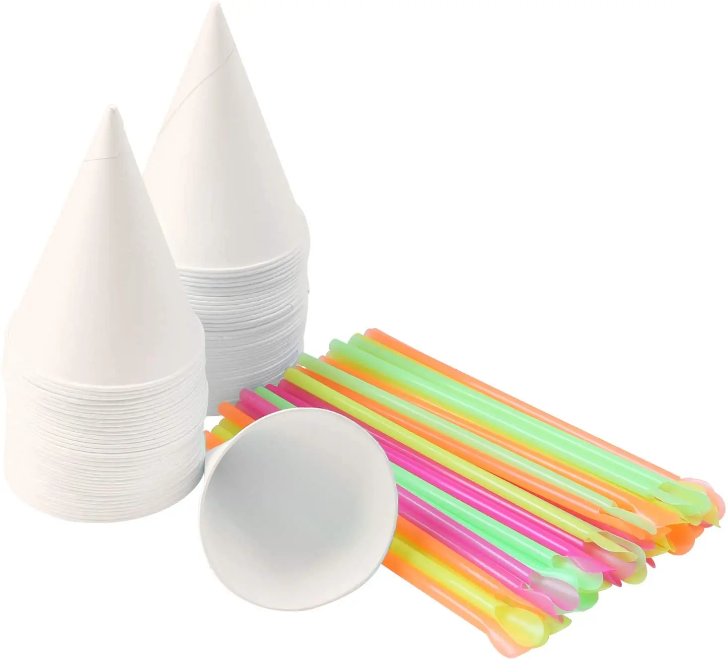 100 Piece Disposable Snow Cone Cups 6 Oz Shaved Ice Cups 100 Piece Spoon Straws 
