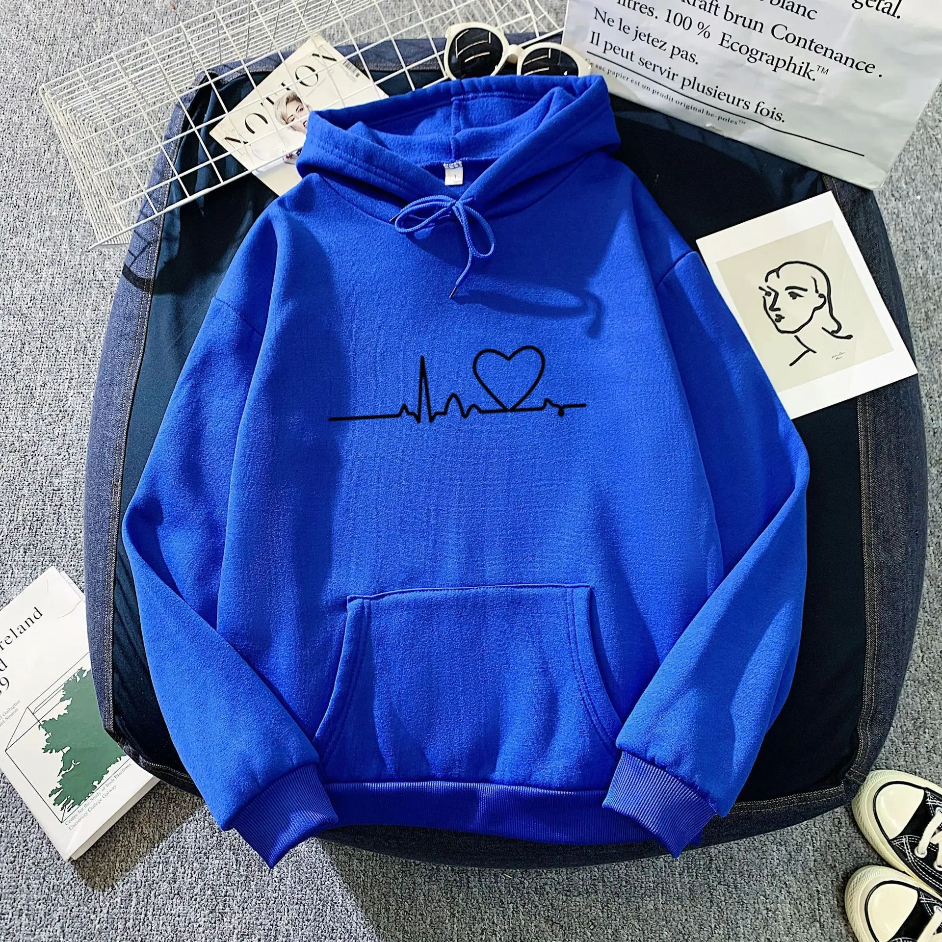 Men's Three-dimensional Alphabet Plus Velvet Hoodie Pullover sweatshirt