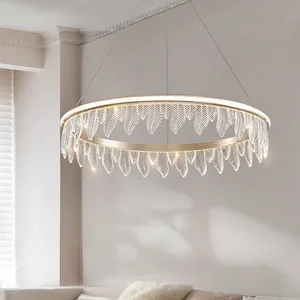 Modern Luxury Interior Hotel Stair Pendant Lamp LED Crystal Chandelier with Adjustable Height Middle Size Pendant Light