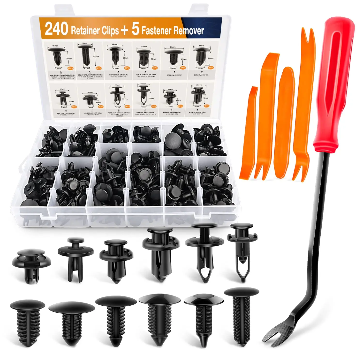 Keenso 240 Pezzi Fermi Auto Clip Push Pin Rivetto Trim Viti Clip Kit, Elementi di Fissaggio paraurti Set Pannello Prodotti in plastica Stampata