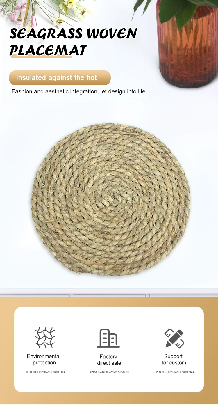 Ecofriendly Woven Grass Straw Handmade Natural Seagrass Round Table