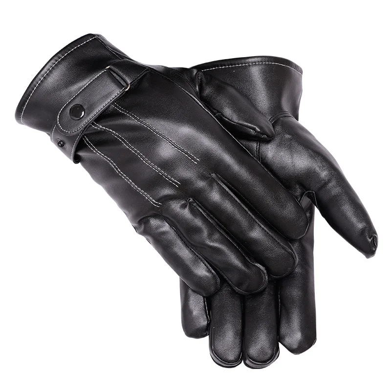 Зимние теплые перчатки из искусственной кожи с подкладкой Мужские кожаные сенсорным экраном текстовые для вождения на открытом воздухе меховые