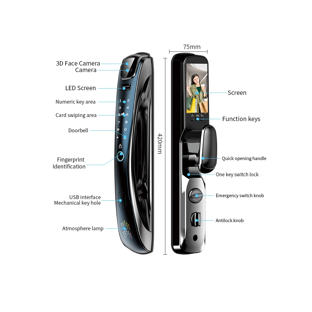 Factory Price Premium Quality 3D Face Recognition Biometric Fingerprint TUYA WIFI Smart Door Lock Outdoor Digital Lock D27