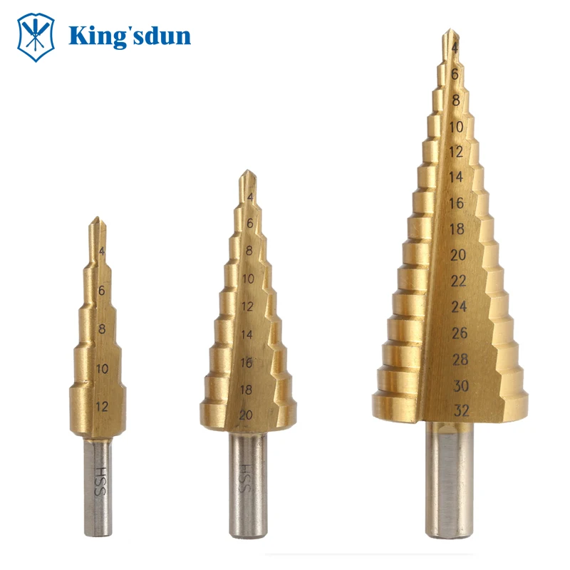 3× 4-32mm HSS Step Cone Drill Titanium Coated Hole Cutter Bit Metal Hole Cutter 