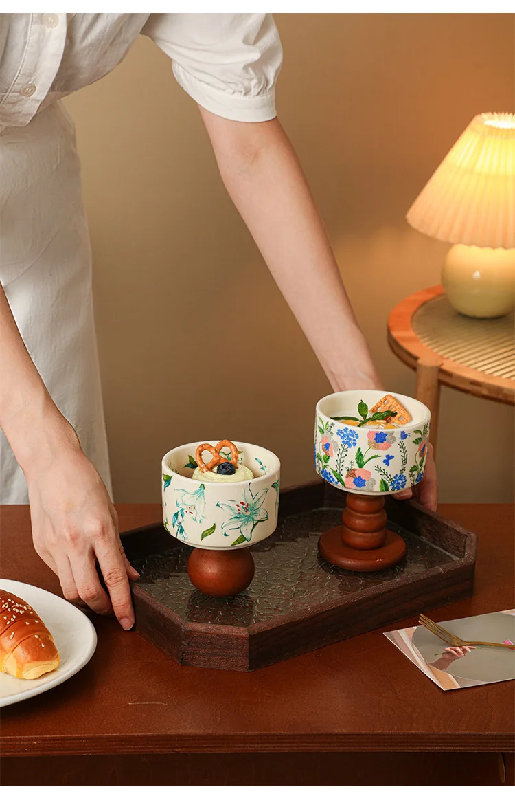 product vintage ceramic goblets create french household candle holders dessert ice cream cup ins candle goblets bowl-64