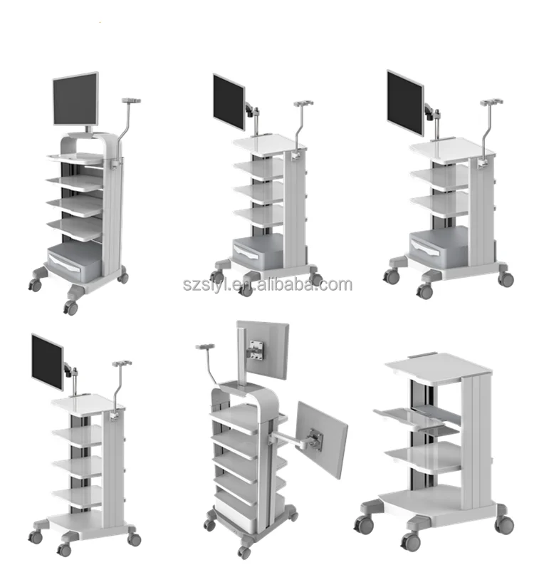 Simple Height Adjustable Mobile Medical Laptop Cart for Dental Clinic Hospital Trolley