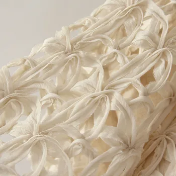 High Quality Fashion Designer Chiffon Fabric White Circle Geometric Pattern Lace Embroidery Fabric For Skirt Headdress Dress