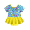 Pool Duck Print Yellow Hem Baby Romper