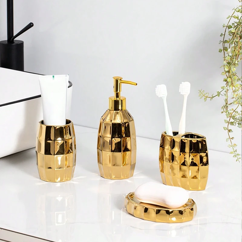 Gold Bathroom Accessory Set Stylish Bathroom Accessories Set Champagne ...