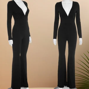 Viviblook D25JP364 Women's New Casual Autumn Hot Selling Sexy Deep V Long Sleeved Slim Fit Jumpsuits for Ladies Bodycon