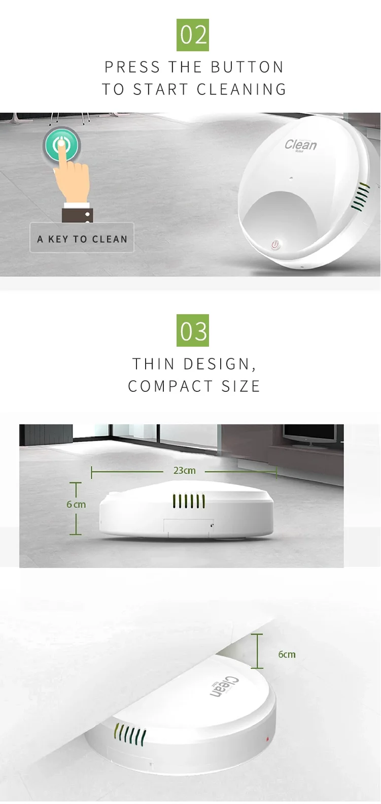 Tangle Free Suction Slim Wireless Sweeping Robot For Pet Hair Hard