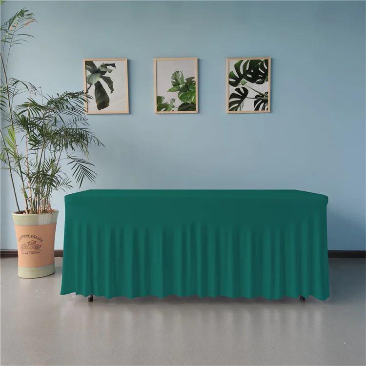 Rectangle polyester banquet elastic stretch table cover outdoor ruffled spandex wedding table cloth skirt