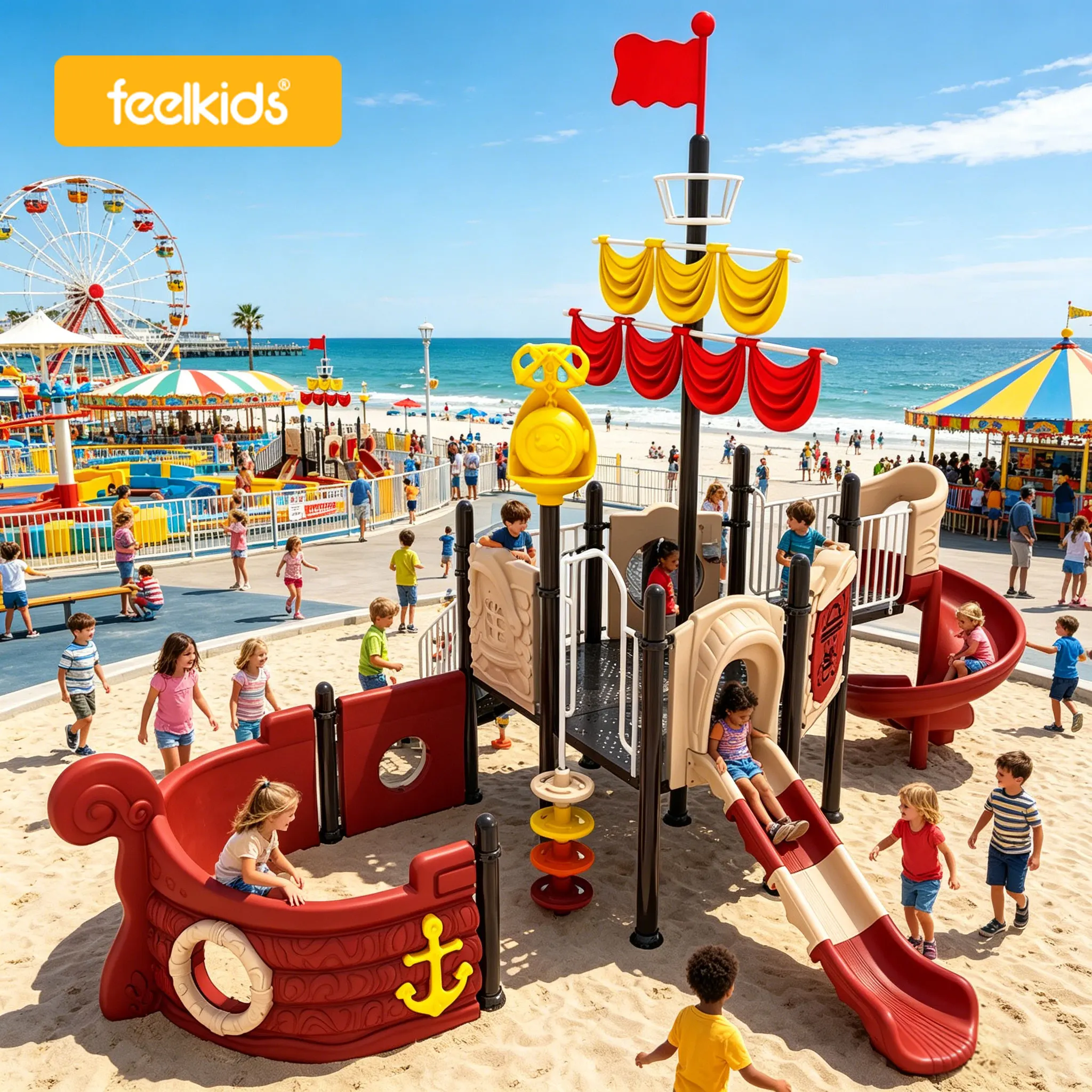 Wholesale Commercial Outdoor Playground Equipment Kids Pirate Ship Slide Climbing Set for Amusement Park and School Project