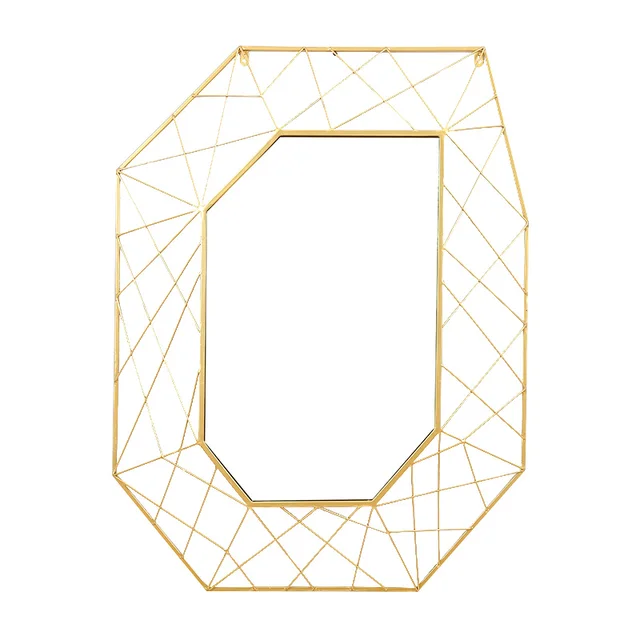 Geometric design irregular shape wall decoration luxurious metal frame rectangular shape vanity mirror