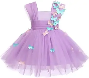OEM Customized Girls Butterfly Sleeveless Dresses Summer Breathable Mesh Flower Tutu Girls' Dresses