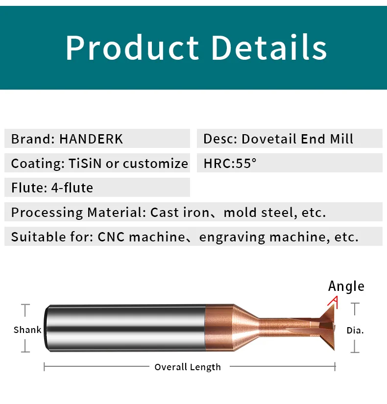 Cutter Rts HANDERK RTS 4Flute Dovetail Milling Cutter Hrc55 Aluminum End Mill Set ...