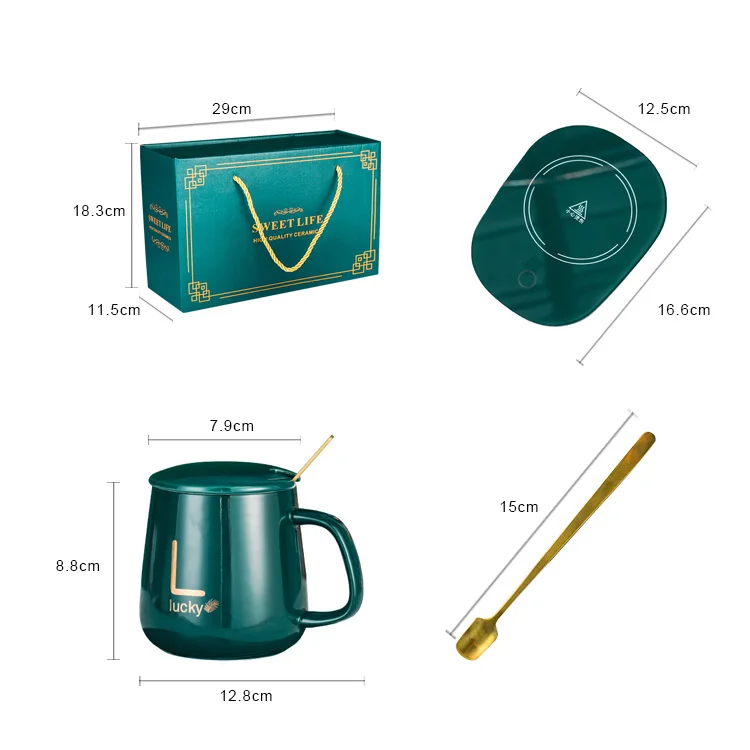 Custom Logo Smart Heating Pad Temperature Control 55 Degree Ceramic Heated Coffee Mug Electric Charging Cup Warmer