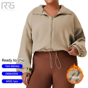 Roregal Winter Large Size Zipper Loose Hem Drawstring Long Sleeved Casual Sports Fleece Warm Jacket for Women
