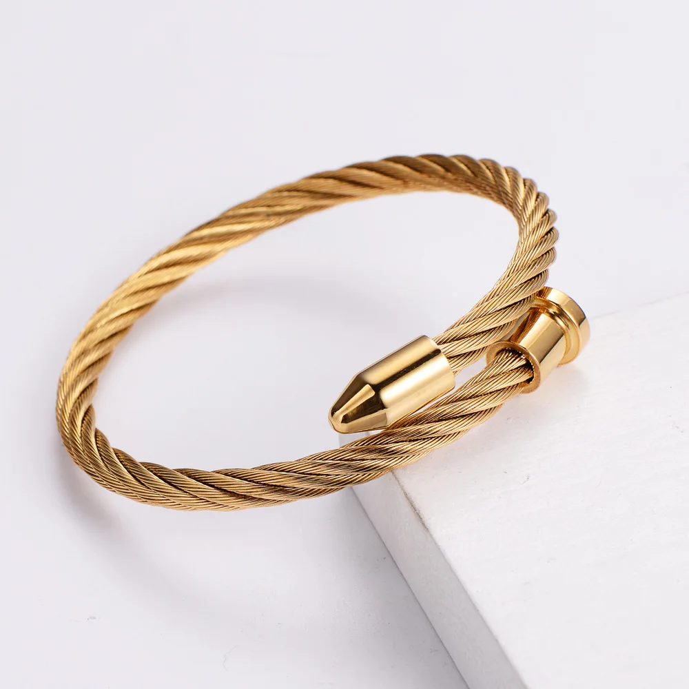 Gold Plated Stainless Steel Two Tone Twisted shops Cable Wire Cuff Bangle Bracelet