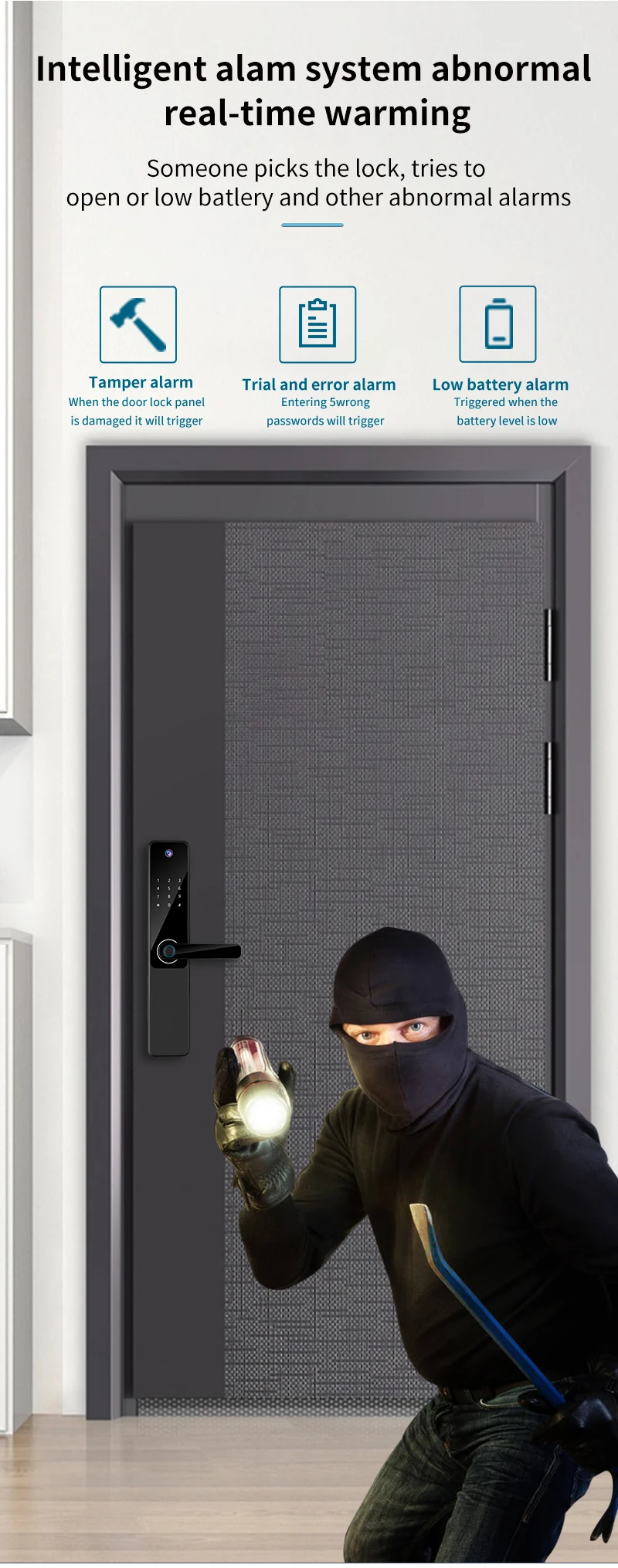 Aplikacja Qleung Tuya Wi-Fi Camera Locks Biometryczny kod rozpoznawania odcisków palców IC Card Key S802Pro Home 13