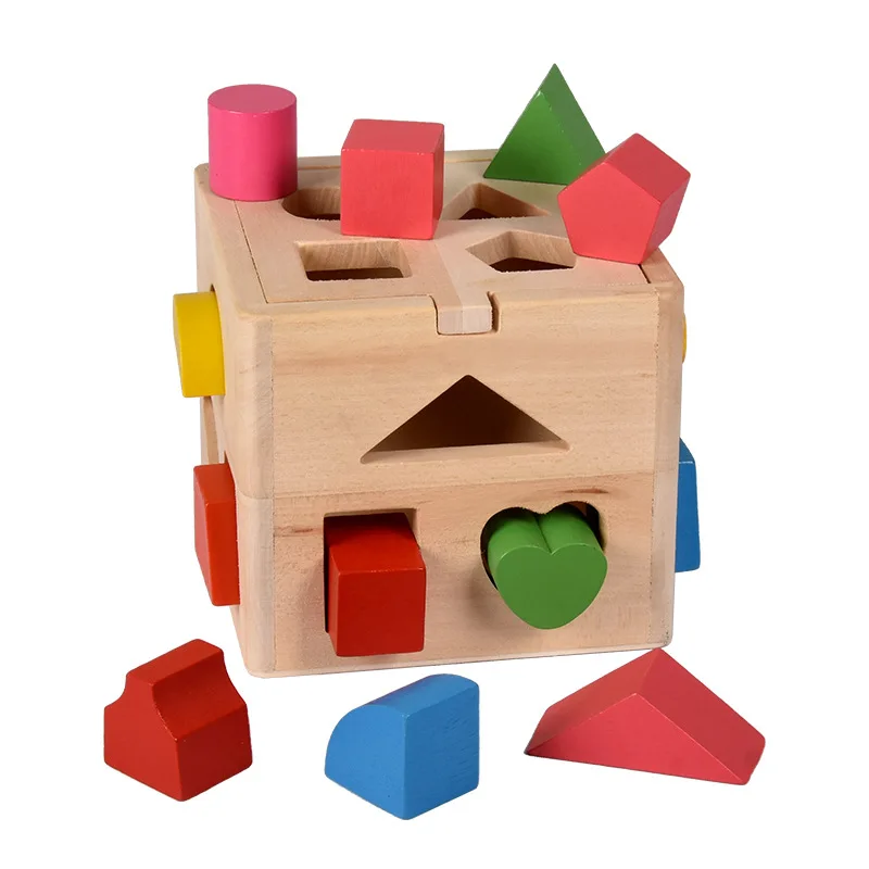 Children's Montessori Early Education Wooden Intelligence Box Geometric ...