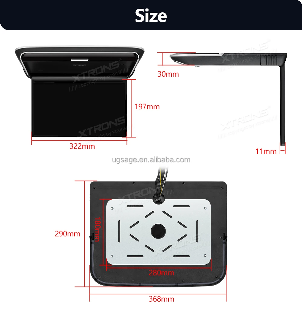 Xtrons 14" Fhd Ips Car Screen Ceiling Flip Down Bus Monitor 1920*1080 ...