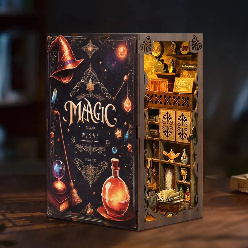 Custom Magic Bookshelf Decoration Library Book Nook DIY Friendly Wooden 3d DIY Book Nook Kit for Puzzle Toy