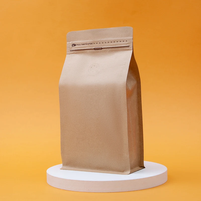 Wholesale Compostable 4oz 12oz Kraft Coffee Bags with Valve and Zipper