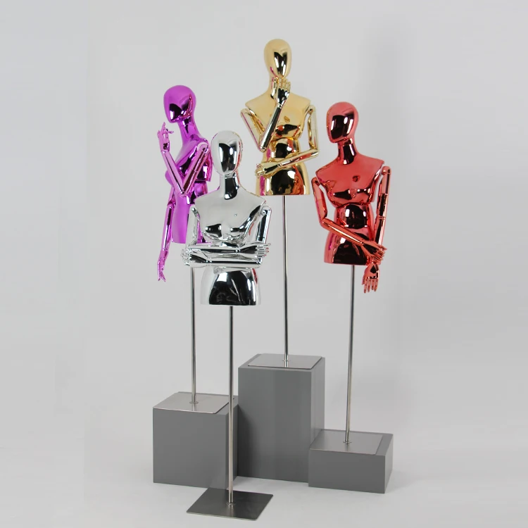 Оконный дисплей из стекловолокна золотой хромированный Женский манекен для торса женское платье